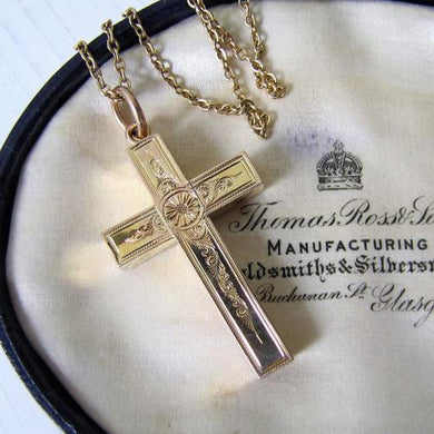 Victorian 15ct Gold Engraved Cross Pendant - MercyMadge