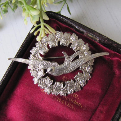 Victorian Sterling Silver Sweetheart Swallow Brooch