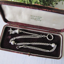 Load image into Gallery viewer, Victorian Sterling Silver 13&quot; Albertina Chain With Charms, Tassel, Bolt Ring &amp; Dog Clip
