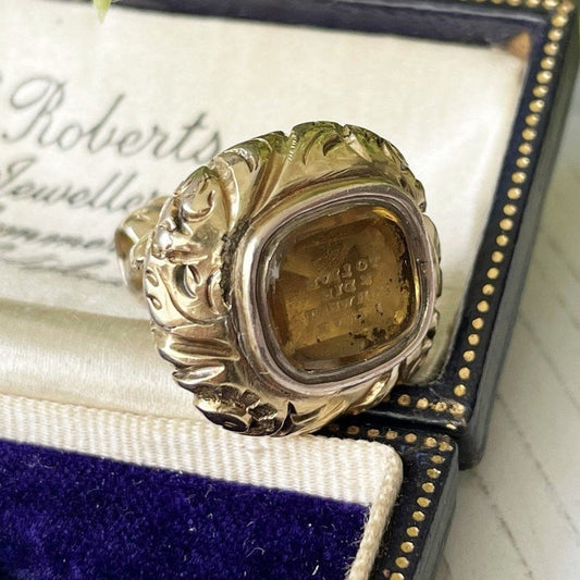Georgian 15ct Gold Intaglio Seal Fob " To Live & Die For What I Love"