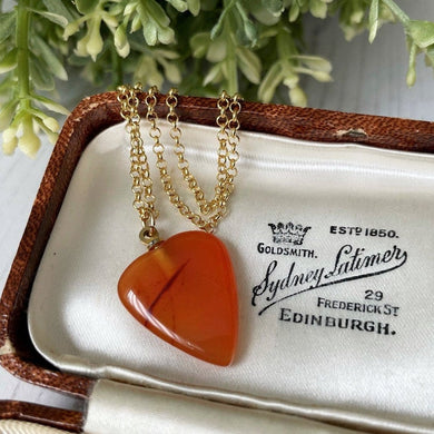 Victorian Carved Carnelian Heart Pendant. Antique Scottish Agate Heart Charm On Chain. Sweetheart Valentine Gift For Her.