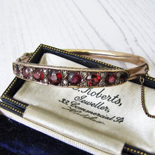 Cargar imagen en el visor de la galería, Antique 9ct Rose Gold Garnet &amp; Mine Cut Diamond Bracelet. - MercyMadge
