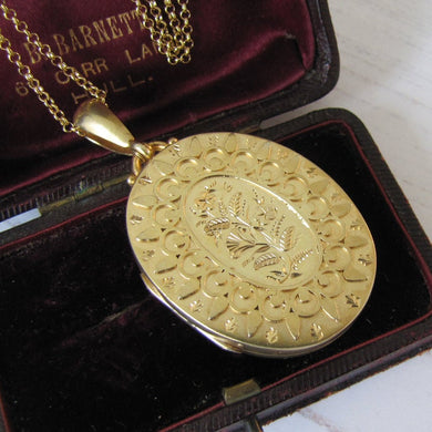 Antique Victorian Large Engraved Gold Locket, Engraved to Beloved Hannah, 1882