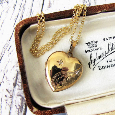 Vintage 9ct Gold & Diamond Heart Locket - MercyMadge