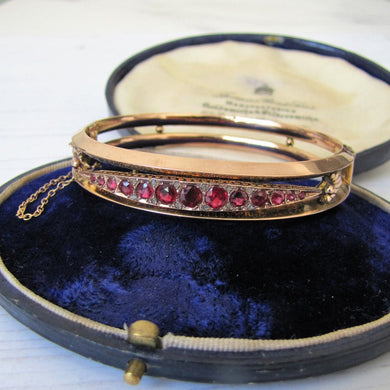Antique 9ct Gold Garnet & Rose Cut Diamond Bracelet - MercyMadge