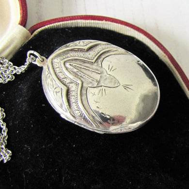 Vintage Art Deco Revival Sterling Silver Locket & Long Chain