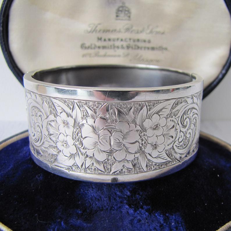 Antique Victorian Sterling Silver Cuff Bracelet, George Loveridge, Birmingham 1881
