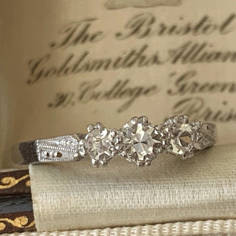 Antique 3 Stone Paste Diamond Engagement Ring
