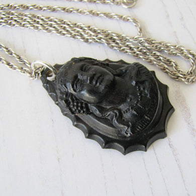 Antique Victorian Pressed Horn Mourning Pendant Necklace