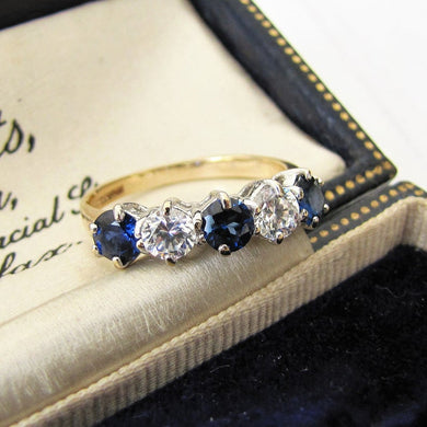 Edwardian Revival 14ct Gold CZ Diamond & Sapphire Eternity Ring - MercyMadge