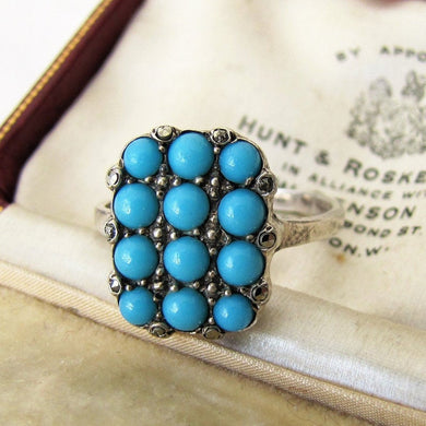 Art Deco 835 Silver & Pave Set Turquoise Ring - MercyMadge