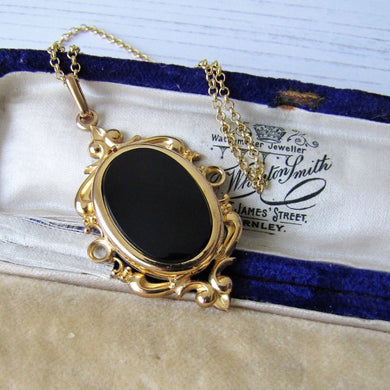 Vintage 1930s Rolled Gold & Onyx Hidden Locket Pendant - MercyMadge