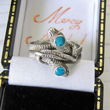 Load image into Gallery viewer, Antique Turquoise &amp; Silver Double Snake Ring - MercyMadge
