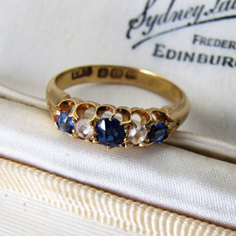 Victorian 18ct Gold, Diamond & Sapphire Ring - MercyMadge