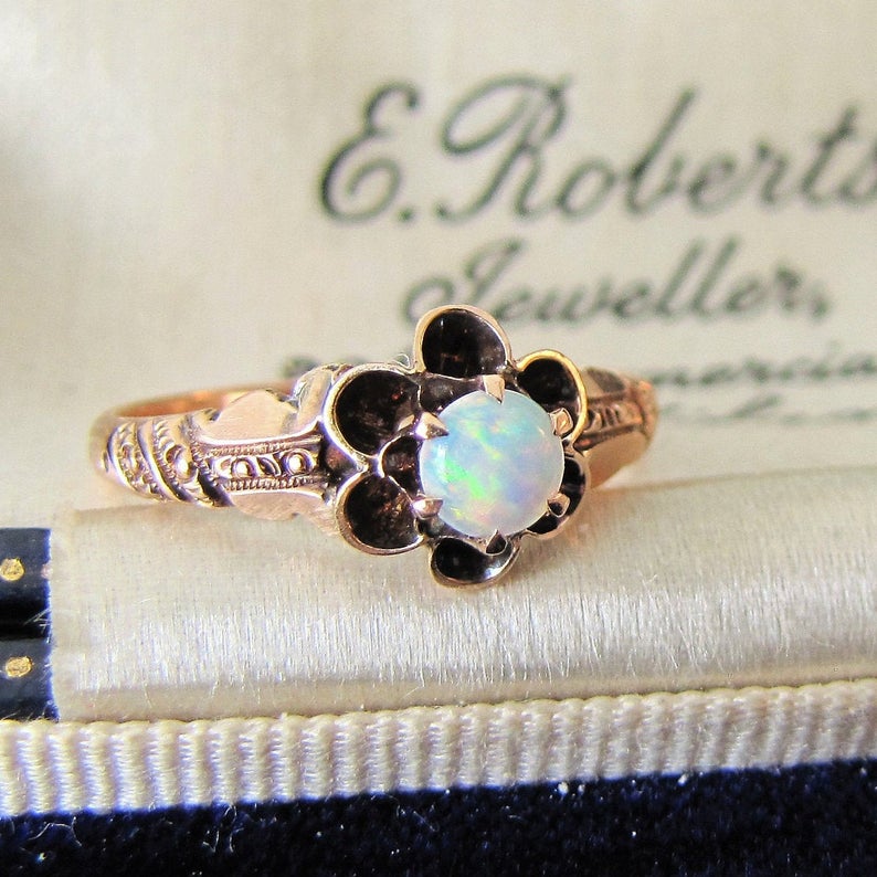 Gold Victorian Opal Flower Ring 