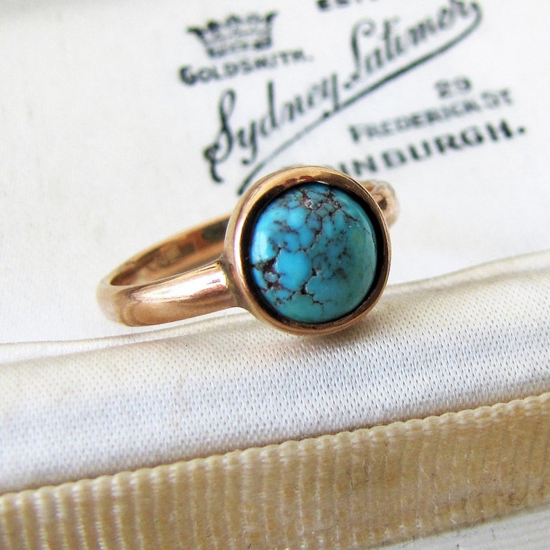 Victorian Bezel Ring, Turquoise, 9ct Rose Gold – Mercy Madge