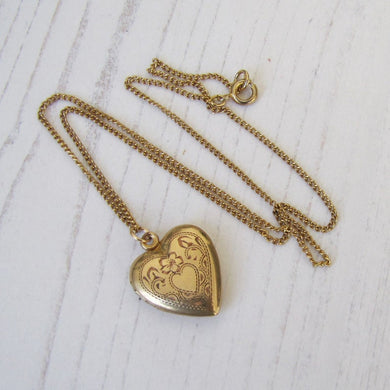 Vintage 10ct Rolled Gold Heart Locket & Chain