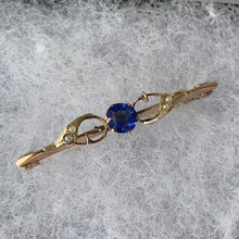Load image into Gallery viewer, Antique 9ct Gold, Blue Iolite &amp; Pearl Stock Pin
