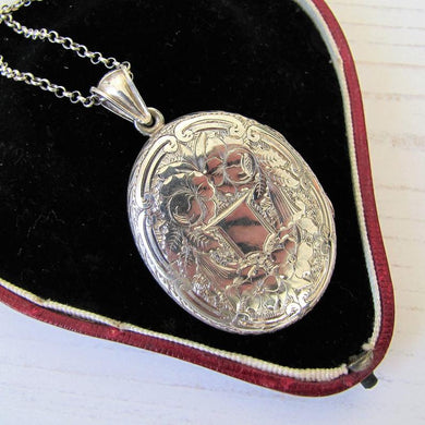 Large Victorian Sterling Silver Engraved Locket