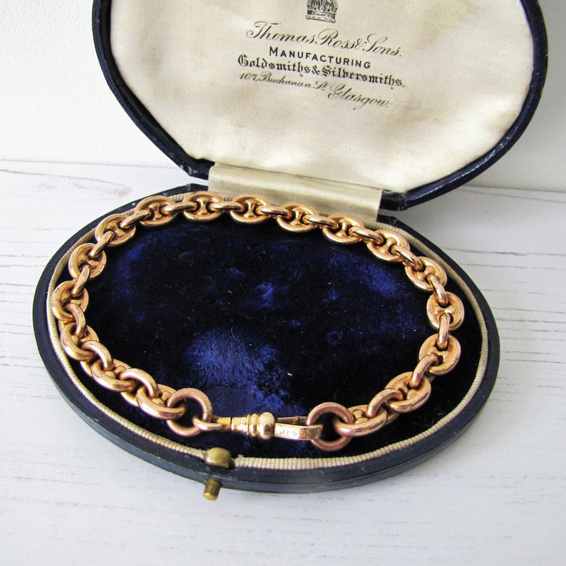 Antique Rolled Rose Gold Watch Chain Bracelet - MercyMadge