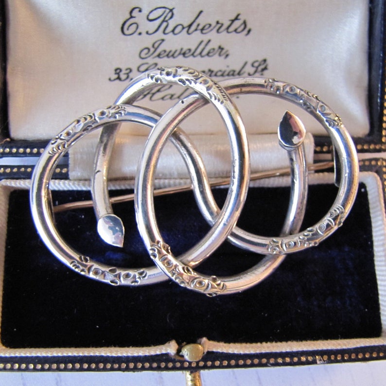 Victorian Sterling Silver Love Knot Snake Brooch