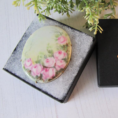 Antique Edwardian Porcelain Hand Painted English Rose Brooch