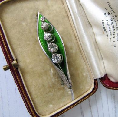 Edwardian Silver Enamel Brooch, Lily of the Valley - MercyMadge