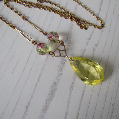 Art Deco Iris Glass Lavalier Pendant Necklace - MercyMadge