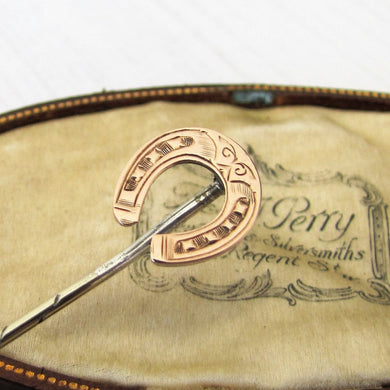 Victorian 9ct Rose Gold Engraved Horseshoe Stick Pin - MercyMadge