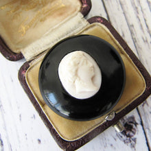 Load image into Gallery viewer, Antique Whitby Jet &amp; Coral Cameo Brooch - MercyMadge
