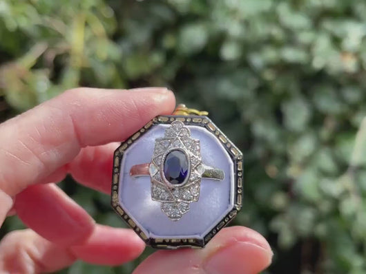 Art Deco Paste Sapphire & Diamond Marquise Ring