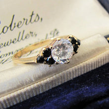 Load image into Gallery viewer, Vintage 9ct Gold Sapphire &amp; CZ Diamond Ring, London 1981. - MercyMadge
