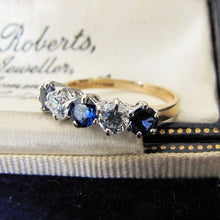 Cargar imagen en el visor de la galería, Edwardian Revival 14ct Gold CZ Diamond &amp; Sapphire Eternity Ring - MercyMadge
