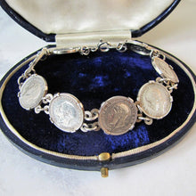 Cargar imagen en el visor de la galería, Vintage British 1930s Thrup&#39;nny Bit Silver Coin Bracelet
