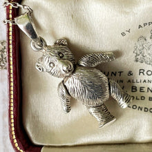 Cargar imagen en el visor de la galería, Vintage English Silver Articulated Teddy Bear Pendant &amp; Chain
