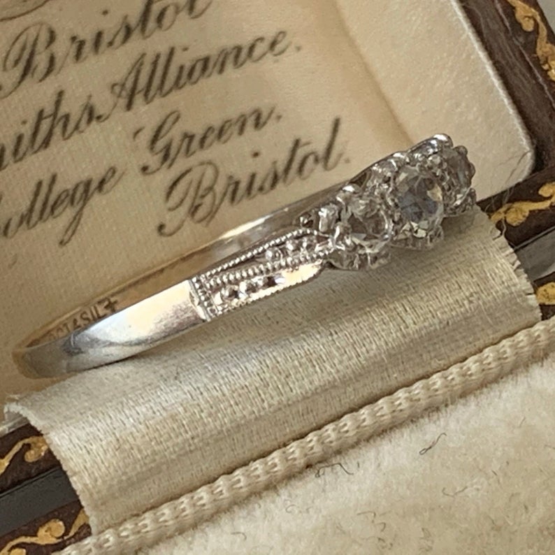 Art Deco 3 Stone Paste Diamond Triology Ring
