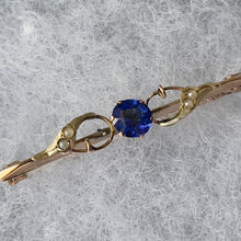Load image into Gallery viewer, Antique 9ct Gold, Blue Iolite &amp; Pearl Stock Pin
