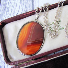 Load image into Gallery viewer, Antique Victorian Scottish Banded Agate Silver Pendant Necklace - MercyMadge
