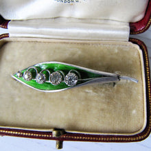 Load image into Gallery viewer, Edwardian Silver Enamel Brooch, Lily of the Valley - MercyMadge
