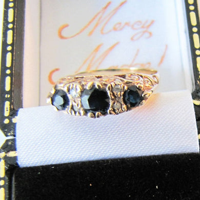 Vintage 9ct Gold Edwardian Revival Sapphire & Diamond Boat Ring