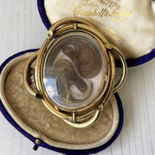 Cargar imagen en el visor de la galería, Victorian Rolled Gold Cameo &amp; Hair Curls Swivel Brooch
