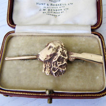 Load image into Gallery viewer, Gold Victorian Dog Cravat/Tie Pin, Flushing Spaniel - MercyMadge
