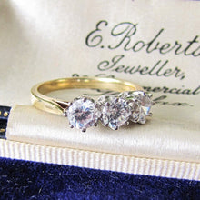 Load image into Gallery viewer, Vintage 9ct Gold &amp; White Zircon 3 Stone Trilogy Ring, Edwardian Revival
