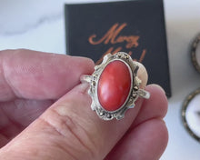 Load and play video in Gallery viewer, Art Deco Sterling Silver Coral Ring
