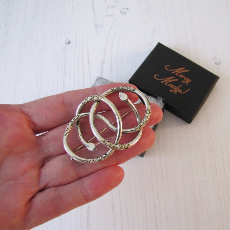 Victorian Sterling Silver Love Knot Snake Brooch.