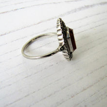 Load image into Gallery viewer, Art Deco Carnelian Silver &amp; Marcasite Ring - MercyMadge
