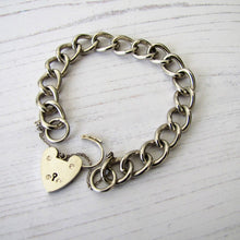 Charger l&#39;image dans la galerie, Victorian Silver Curb Chain Bracelet, Heart Padlock Clasp - MercyMadge
