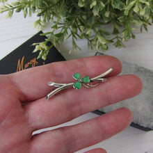 Load image into Gallery viewer, Antique Silver &amp; Green Enamel Shamrock Pin
