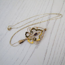 Cargar imagen en el visor de la galería, Art Nouveau 9ct Gold and Amethyst Pendant Necklace
