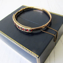 Cargar imagen en el visor de la galería, Antique 9ct Rose Gold Garnet &amp; Mine Cut Diamond Bracelet. - MercyMadge
